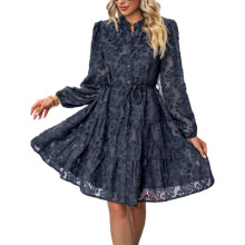 Womens Long Sleeve Fall Dresses 2025 Button Waist with Belt A- Dress Casual Fall Winter Dress Navy S