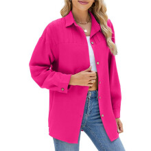 Womens Long Sleeve Button Down Shirts Oversized Collared Drop Shoulder Work Tops Textured Loose Blouse Rose Red XL