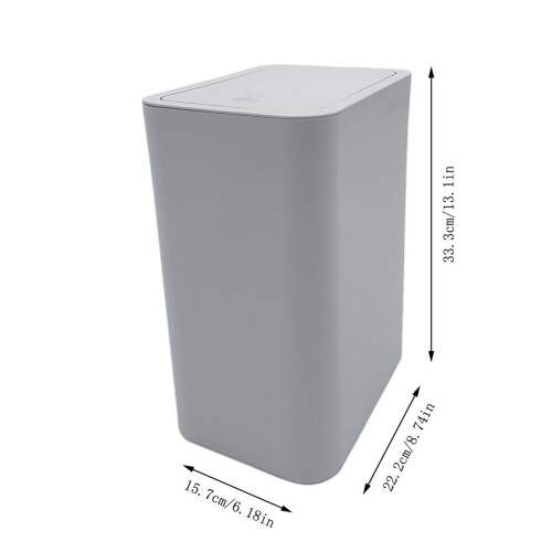 Small Bathroom Trash Can with Lid 2.6 Gallon Narrow Plastic Bin, OdorControl Compact Design Gray 1