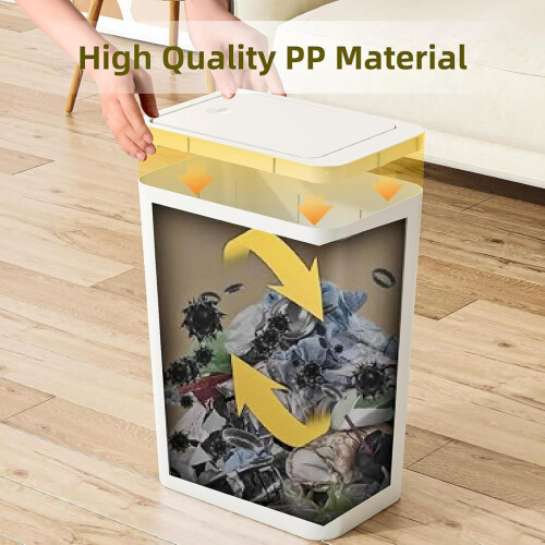 Small Bathroom Trash Can with Lid 2.6 Gallon Narrow Plastic Bin, OdorControl Compact Design Gray 2