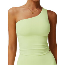 Damen One-Shoulder Tank Tops Ärmellos Slim Fit Cropped T-Shirt Y2k Tops Hellgelbgrün XL