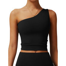 Damen One-Shoulder Tank Tops Ärmellos Slim Fit Cropped T-Shirt Y2k Tops Schwarz S
