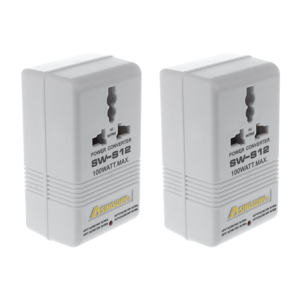 2X Singway 100W 110V/120V To 220V/240V Step-&Down Voltage Converter Transformer Travel White 4713058981387