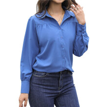 Womens Long Sleeve Dressy Casual Button Down Collared Tops Elegant Pleated Front Work Blouse L