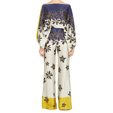 Womens Fall Loose 2 Piece Outfits Off Shoulder Printed Long Sleeve Casual Going Out Wide Leg Pants Set Apricot XXL