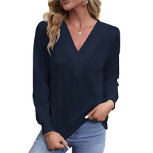 Womens Long Sleeve Tops T Shirts V Neck Casual Top Comfortable Shirt Soft Basic Tees Women Blouses Navy M