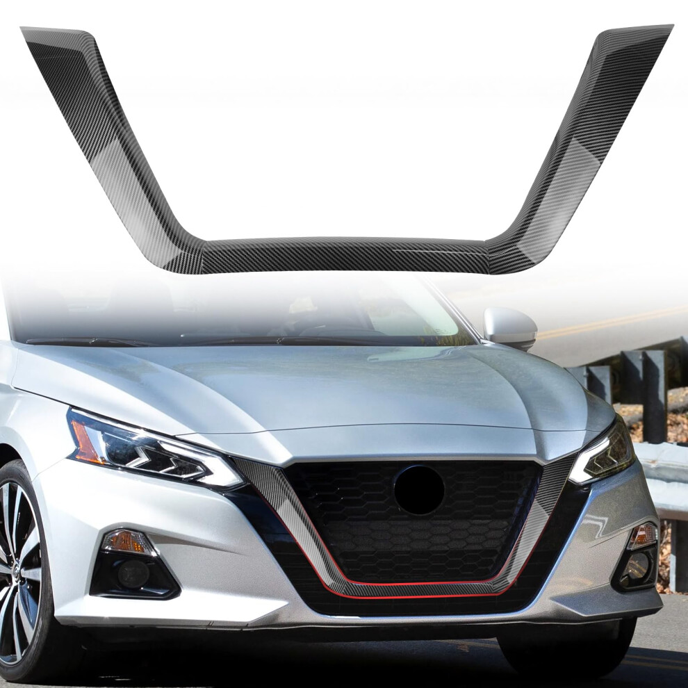 Front Grille Overlay For Nissan Altima 20192023, Chrome Delete Carbon Fiber Vinyl Trim Black 9330225810490