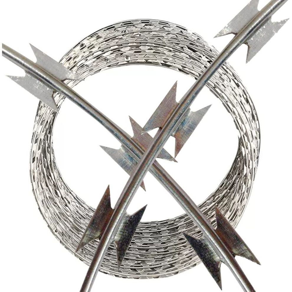 Galvanized Razor Wire 50M Roll Silver 40Cm Anticlimb Barbed Security Fence For Farm Garden Outdoor 9310869766865
