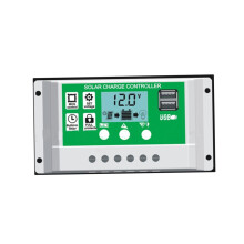12V Solar Charge Controller with LCD Display, Dual USB Ports, Automatic Battery Detection for Lithium and Lead Acid Batteries
