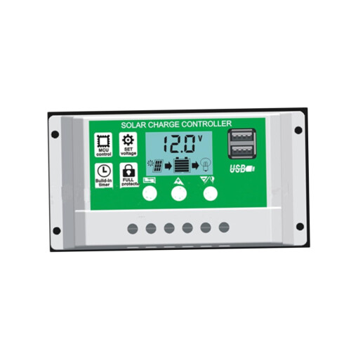 12V Solar Charge Controller with LCD Display, Dual USB Ports, Automatic Battery Detection for Lithium and Lead Acid Batteries