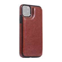 for 11 Pro Max Magnetic PU+TPU Wallet Case Card Slot Shockproof Flip Cover 6.5 Inch-Brown