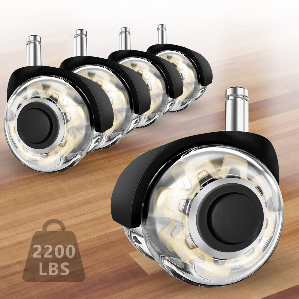 Office Chair Wheels Replacement Set Of 5 Yellow, Heavy Duty 2200Lbs Casters For Hardwood Floors, Smooth Silent Rolling Floor Safe Design 9310869768166