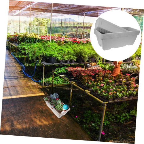 Resin Planter Box with Efficient Drainage and Saucer, Rectangular Flower Pot for Herbs and Indoor Garden 2