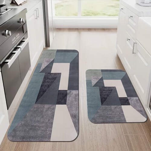 (50*80cm) 1pc Kitchen Mat, Inch Kitchen Floor Mat, Gray Geometric Pattern Printed Mat, Thickened 2