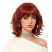 Short Bob Wigs With Bangs Synthetic Fiber Hairpiece For Women-G
