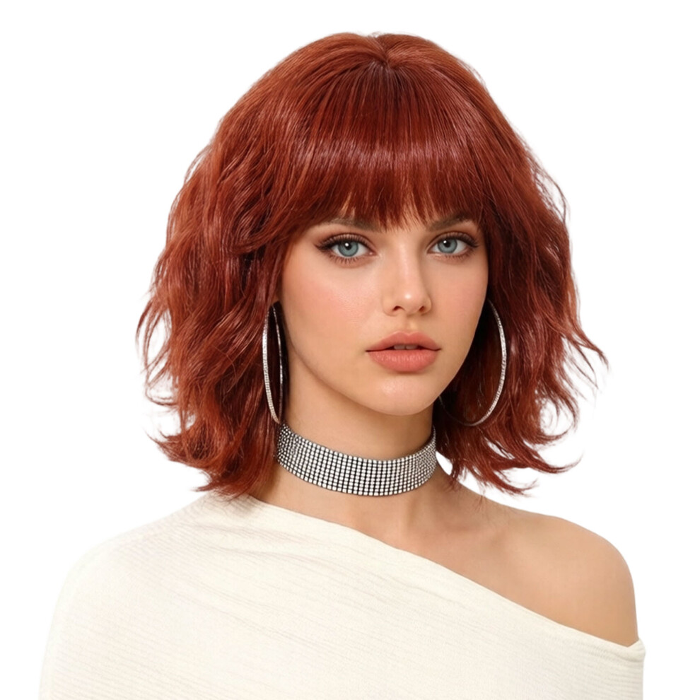 Short Bob Wigs With Bangs Synthetic Fiber Hairpiece For Women-G