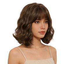 Classical Bob Curly Wigs With Bangs Artificial Hair Full Head-D