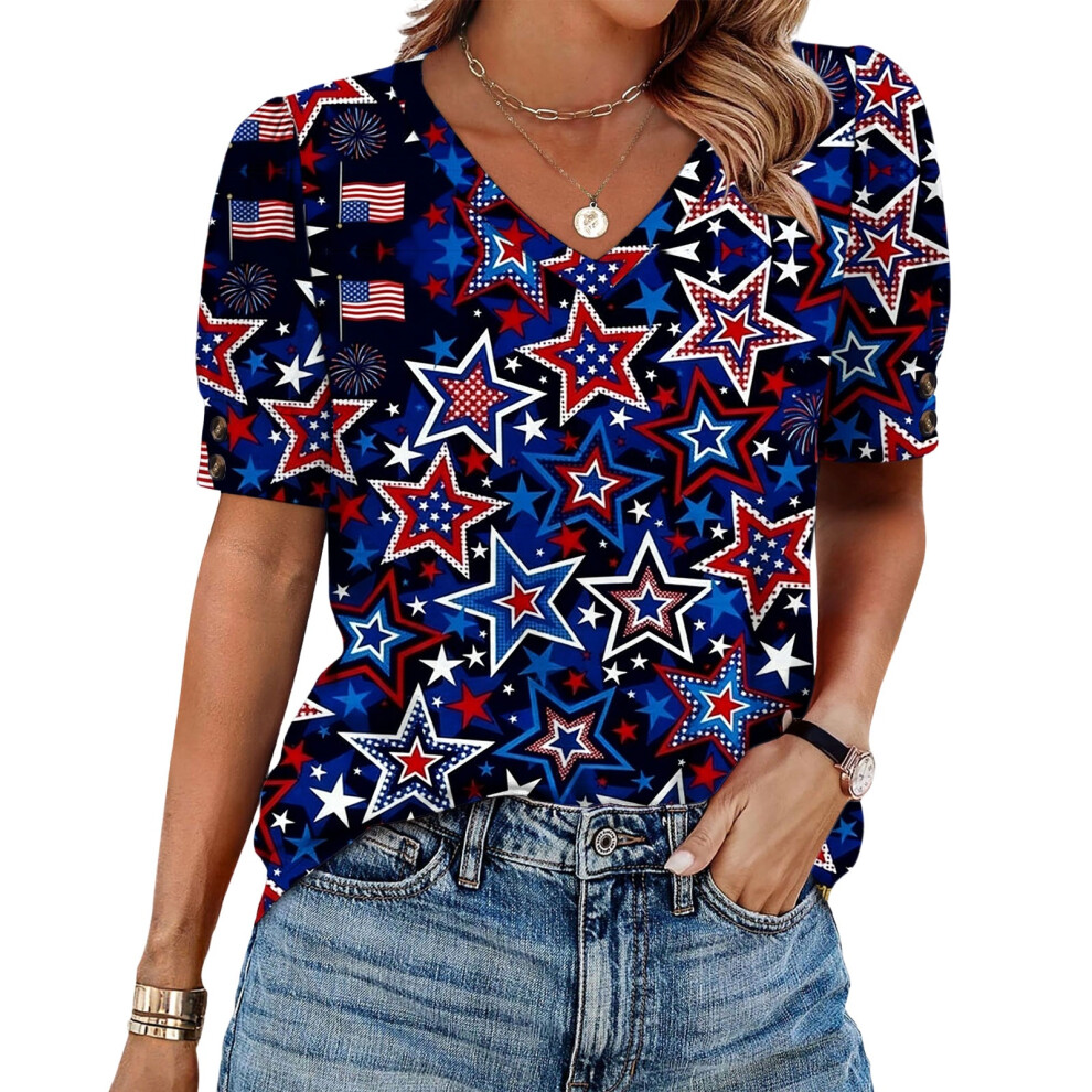 Black Women's American Flag T-Shirt July 4Th Commemorative- Xl