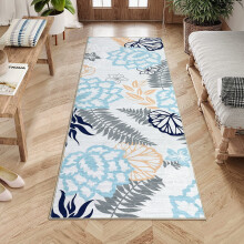 Washable floral rug gray blue 2 ft x 6 ft