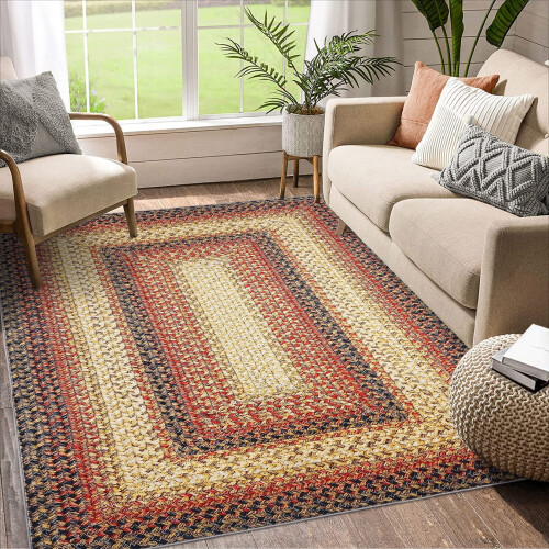 Boho Braided Area Rug Red 4 ft x 6 ft