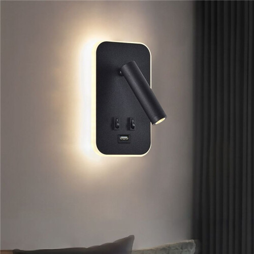 3X Wall Light Backlight USB Charging 330 Degree Rotation Adjustable Wall Lamp Bedside Study Reading Sconce Lamp Black 1