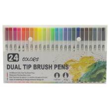 24 Color Fine Liner Dual Tip Brush Pen -Tip Pen Drawing Painting Watercolor Art Pens School Supplies