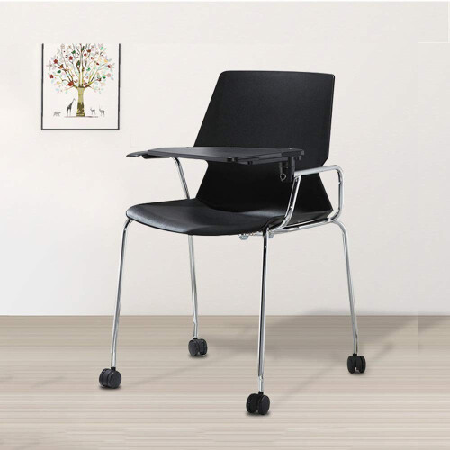 Folding Training Chair with Writing Board, SpaceSaving Office Study Chair, PP Plastic Orange Armless 1