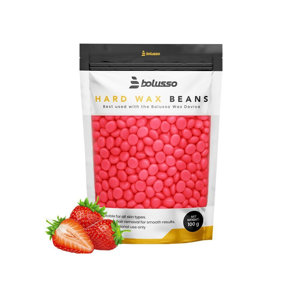 Bolusso Depilatory Wax Beads - 100G Beads - No Strips - Hot Wax - Strawberry Scent