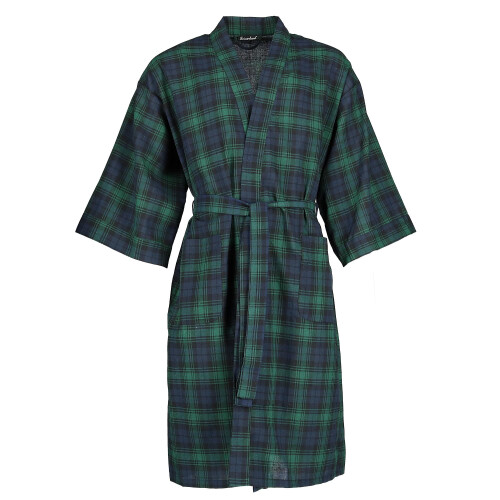 Leisureland Men's Plaid Kimono Broadcloth Dressing Gown
