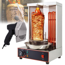 Shawarma Machine Doner Kebab Grill, 2 in 1 Vertical Broiler Gyro Rotisserie with Cutter, Fast Heating Easy Clean for Home and Restaurant