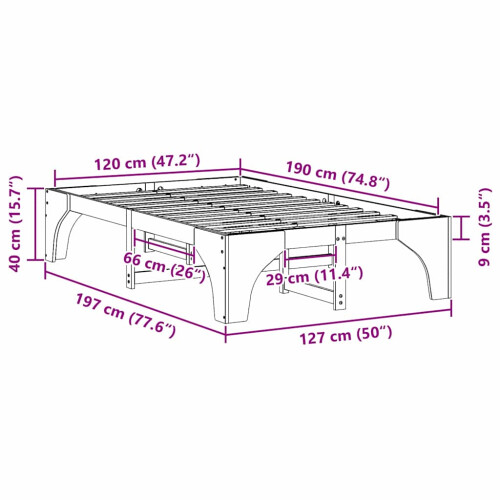 vidaXL Bed Frame White 120 x 190 cm Solid Pine Wood