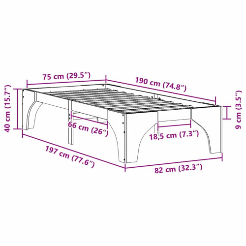 vidaXL Bed Frame Brown 75 x 190 cm Solid Pine Wood