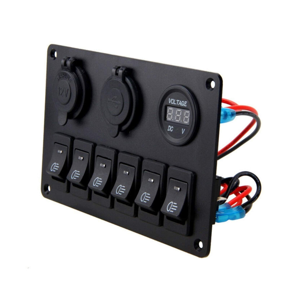 12V 6 Gang Led Rocker Switch Panel With Circuit Breakers, Waterproof Marine Control Panel For Boat Rv Truck 9330225765806