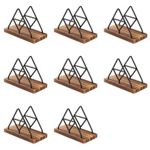 8X Armazenamento de Guardanapos de Madeira, Porta-Guardanapos de Mesa com Fio de Metal Preto para Decoração de Cozinha de Restaurante de Jantar em