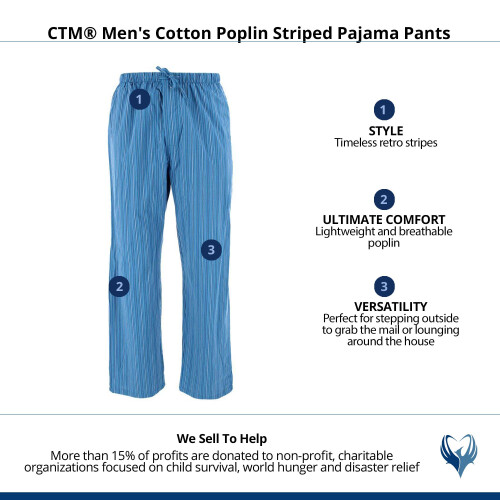 CTM Men's Cotton Poplin Striped Pyjama Pants 1