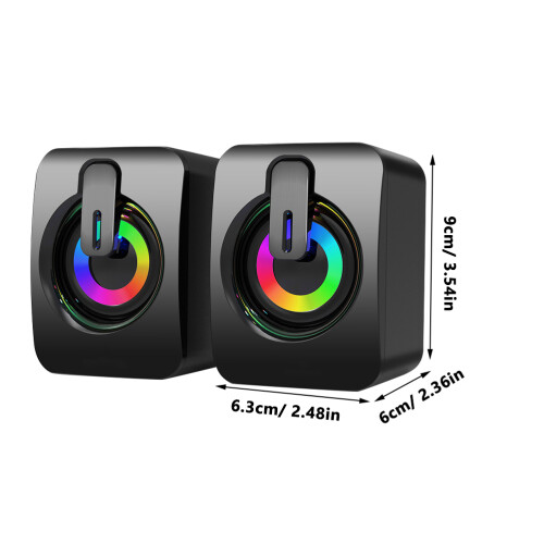 1Pair Compact USB Gaming Speakers with LED Light for Pc Laptop Black 1