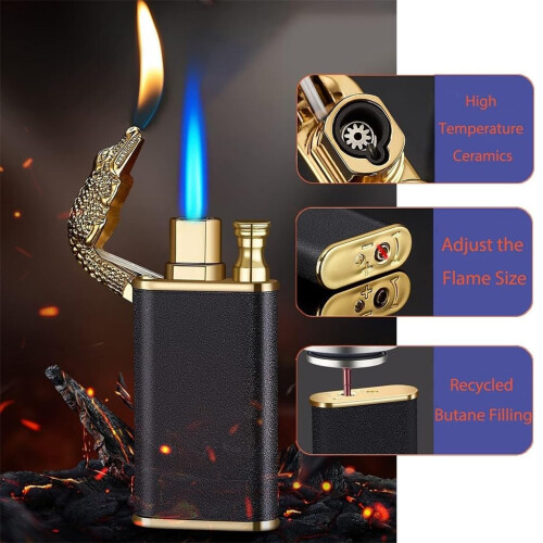 Dual Flame Butane Torch Lighter, Windproof Refillable Design, Adjustable Flame for Camping Smoking (Color B) 2