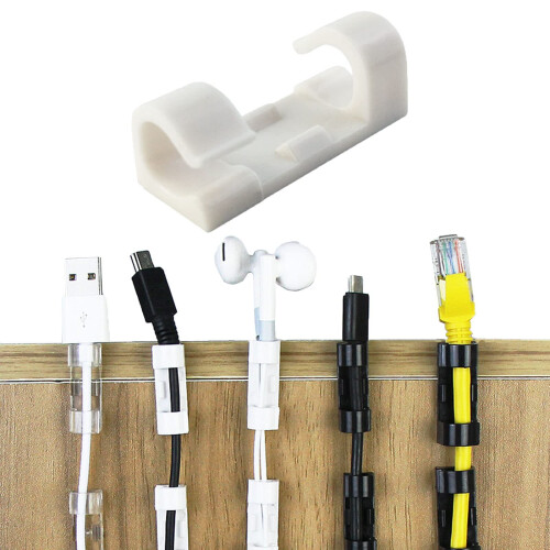 Self Adhesive Cable Clips 60pcs White, Strong Adhesive Hold Cord Organizer for Home and Office