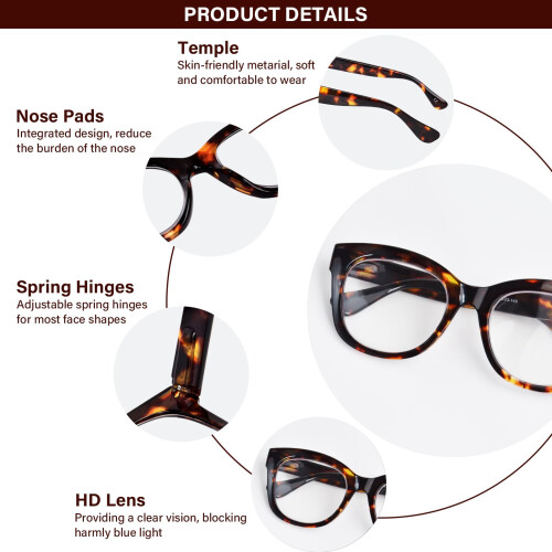 Oversized Reading Glasses 2.5x Blue Light Blocking Tortoise Frame Spring Hinge Readers for Women and Men 1