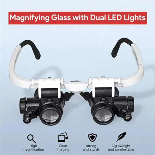 Head Magnifier with LED Light, Hands Headband Design for Close Work, Adjustable Lenses for Electronics 1