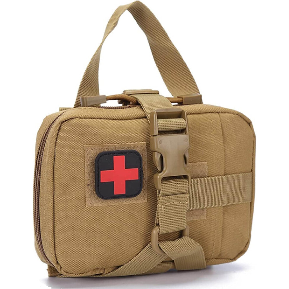 Tactical Molle First Aid Kit Bag Khaki, RipAway Waterproof 600D Nylon Medical Pouch for Camping and Hiking