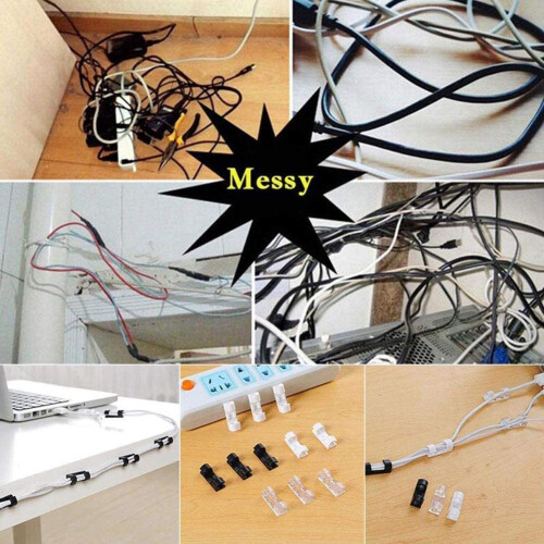 Self Adhesive Cable Clips 60pcs White, Strong Adhesive Hold Cord Organizer for Home and Office 1