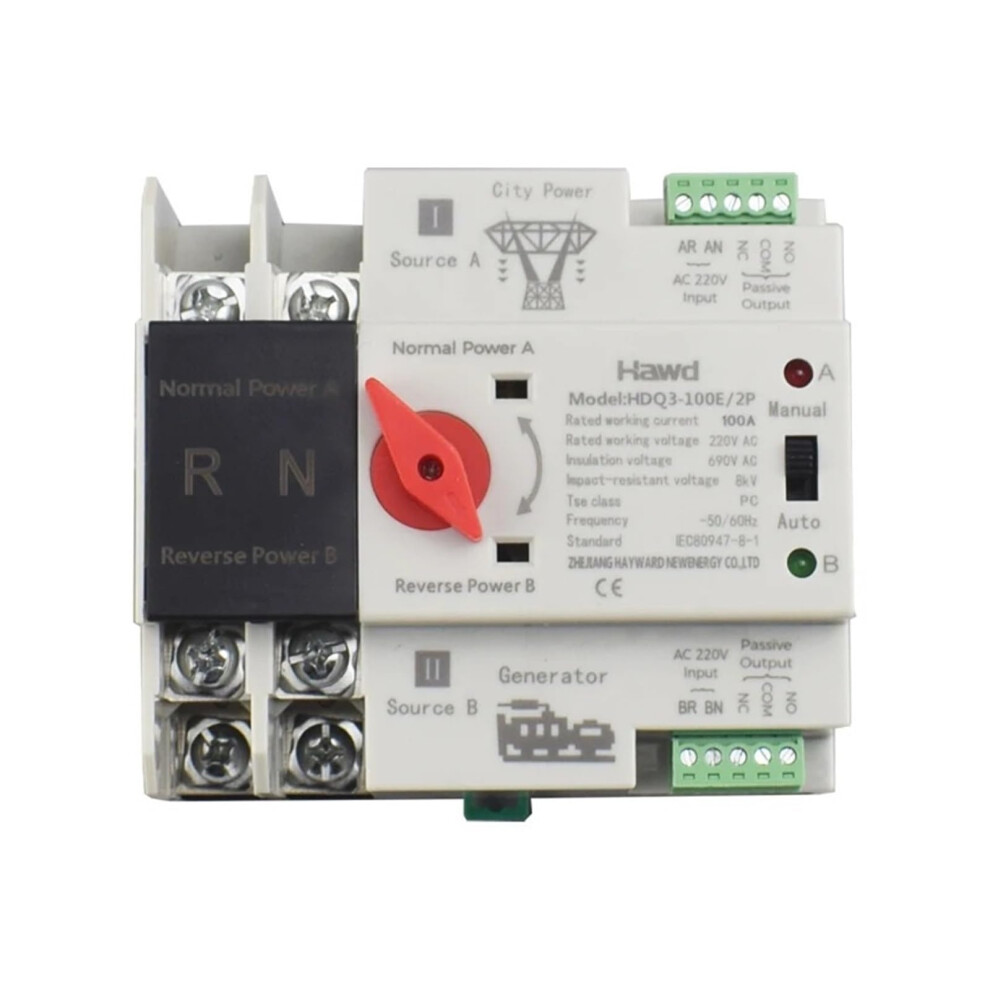 Automatic Transfer Switch 230V 125A Dual Power Source Single Phase Din Rail Ats For Stable Power 9330225811923