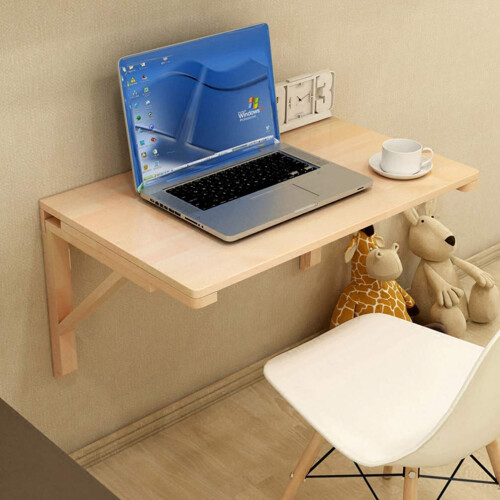 Solid Wood Wall Mounted Folding Table for Kitchen and Dining, SpaceSaving Drop Leaf Design 1