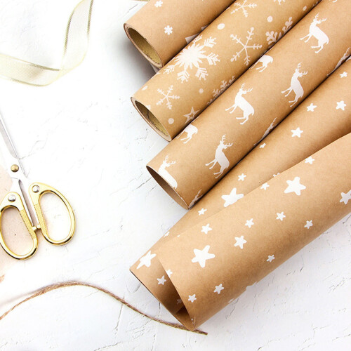 Retro brown snowflake gift wrapping paper 1 roll 2