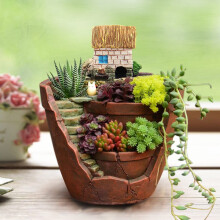 Indoor Ceramic Look Succulent Planter with Drainage Hole, Decorative Bonsai Bowl Pot for Desk Display
