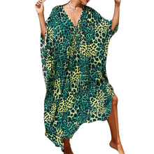 Women Animal Print Kaftan Dresses Size Swimsuit Coverup 2025 Summer Bathing Suit Green&Yellow Leopard Dot One Size