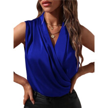 Elegante Satijnen Wikkeltop met V-Hals en Mouwloos Tanktopje voor Dames Blauw L