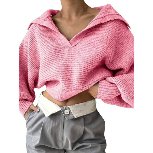 Women Long Sleeve Sweaters Oversized Stretch Fitted Pullover Sweater Ribbed Solid Color Knit Jumper Tops  S