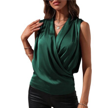 Elegante Satijnen Wikkeltop met V-Hals en Mouwloos Tanktopje voor Dames Groen L